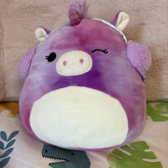 Kellytoy Squishmallow Christmas Lola the Unicorn Earmuffs 8” Purple Soft - Picture 1 of 2